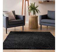 Interiyou Tapis Poils Longs Sofia - 160x160 Noir - Moelleux et uni - Lavable et antidérapant - Fibres Douces pour Salon, Salle à Manger, Cuisine, Couloir