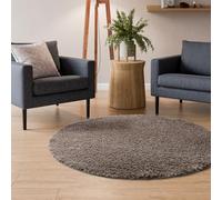 Interiyou Tapis Poils Longs Sofia - 160x160 Rond Taupe - Moelleux et uni - Lavable et antidérapant - Fibres Douces pour Salon, Salle à Manger, Cuisine, Couloir