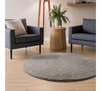 Interiyou Tapis Poils Longs Sofia - 250x250 Rond Gris Clair - Moelleux et uni - Lavable et antidérapant - Fibres Douces pour Salon, Salle à Manger, Cuisine, Couloir
