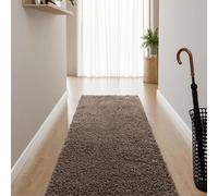 Interiyou Tapis Poils Longs Sofia - 70x200 Taupe - Moelleux et uni - Lavable et antidérapant - Fibres Douces pour Salon, Salle à Manger, Cuisine, Couloir