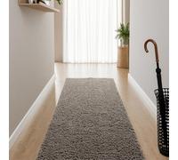 Interiyou Tapis Poils Longs Sofia - 80x250 Gris Clair - Moelleux et uni - Lavable et antidérapant - Fibres Douces pour Salon, Salle à Manger, Cuisine, Couloir