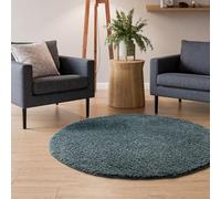 Interiyou Tapis Poils Longs Sofia - 80x80 Rond Bleu - Moelleux et uni - Lavable et antidérapant - Fibres Douces pour Salon, Salle à Manger, Cuisine, Couloir