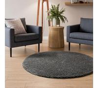 Interiyou Tapis Poils Longs Sofia - 80x80 Rond Gris - Moelleux et uni - Lavable et antidérapant - Fibres Douces pour Salon, Salle à Manger, Cuisine, Couloir