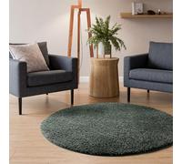 Interiyou Tapis Poils Longs Sofia - 80x80 Rond Vert Clair - Moelleux et uni - Lavable et antidérapant - Fibres Douces pour Salon, Salle à Manger, Cuisine, Couloir