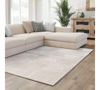 Interiyou Tapis Salon à Poils Courts Cannes - 140x200 Crème - Motif bohème scandinave avec Effet 3D - Plat et géométrique - Poil Ras pour Chambre, Couloir, Bureau