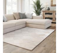 Interiyou Tapis Salon à Poils Courts Cannes - 140x200 Crème - Motif bohème scandinave avec Effet 3D - Plat et géométrique - Poil Ras pour Chambre, Couloir, Bureau