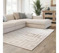 Interiyou Tapis Salon à Poils Courts Cannes - 240x340 Crème - Motif bohème scandinave avec Effet 3D - Plat et géométrique - Poil Ras pour Chambre, Couloir, Bureau