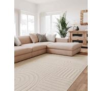 Interiyou Tapis Salon à Poils Courts Lecce - 120x170 Crème - Intérieur pour Chambre, Bureau, Couloir - Motif bohème scandinave avec Effet 3D - Design géométrique Plat