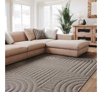 Interiyou Tapis Salon à Poils Courts Lecce - 120x170 Gris Clair - Intérieur pour Chambre, Bureau, Couloir - Motif bohème scandinave avec Effet 3D - Design géométrique Plat