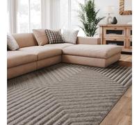 Interiyou Tapis Salon à Poils Courts Lecce - 140x200 Gris Clair - Intérieur pour Chambre, Bureau, Couloir - Motif bohème scandinave avec Effet 3D - Design géométrique Plat