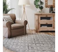 Interiyou Tapis Salon à Poils Courts Lecce - 200x200 Rond Gris Clair - Intérieur pour Chambre, Bureau, Couloir - Motif bohème scandinave avec Effet 3D - Design géométrique Plat