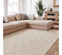 Interiyou Tapis Salon à Poils Courts Lecce - 200x290 Crème - Intérieur pour Chambre, Bureau, Couloir - Motif bohème scandinave avec Effet 3D - Design géométrique Plat