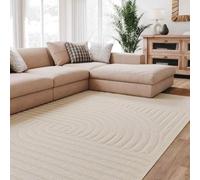 Interiyou Tapis Salon à Poils Courts Lecce - 200x290 Crème - Intérieur pour Chambre, Bureau, Couloir - Motif bohème scandinave avec Effet 3D - Design géométrique Plat