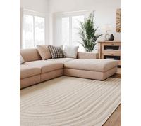 Interiyou Tapis Salon à Poils Courts Lecce - 300x400 Crème - Intérieur pour Chambre, Bureau, Couloir - Motif bohème scandinave avec Effet 3D - Design géométrique Plat