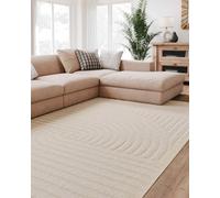 Interiyou Tapis Salon à Poils Courts Lecce - 300x400 Crème - Intérieur pour Chambre, Bureau, Couloir - Motif bohème scandinave avec Effet 3D - Design géométrique Plat
