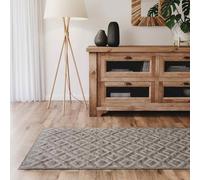 Interiyou Tapis Salon à Poils Courts Lecce - 70x200 Gris Clair - Intérieur pour Chambre, Bureau, Couloir - Motif bohème scandinave avec Effet 3D - Design géométrique Plat