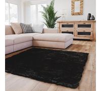 Interiyou Tapis Salon à Poils Longs Whistler - 60x60 Noir - Moelleux et uni - Confortable, pour Chambre, Bebe, Enfant