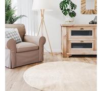 Interiyou Tapis Salon Fargo à Poils Ras - 200x200 Rond Beige - Fausse Fourrure Douce - Lavable et antidérapant - Texture Moelleuse - pour Chambre, Bureau, Couloir
