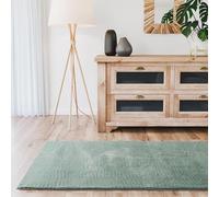 Interiyou Tapis Salon Fargo à Poils Ras - 80x300 Vert - Fausse Fourrure Douce - Lavable et antidérapant - Texture Moelleuse - pour Chambre, Bureau, Couloir