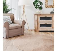 Interiyou Tapis Salon Fargo à Poils Ras - 80x80 Rond Taupe - Fausse Fourrure Douce - Lavable et antidérapant - Texture Moelleuse - pour Chambre, Bureau, Couloir