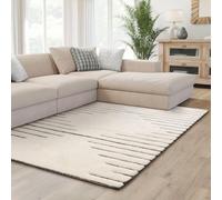 Interiyou Tapis Salon Verona - 140x200 Crème/Gris - Poils Longs avec Effet 3D - Motif géométrique - Intérieur pour Chambre, Bureau, Couloir - Facile à Entretenir