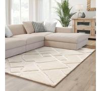 Interiyou Tapis Salon Verona - 140x200 Crème - Poils Longs avec Effet 3D - Motif géométrique - Intérieur pour Chambre, Bureau, Couloir - Facile à Entretenir