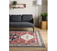 Interiyou Tapis Vintage Salon Gent - 240x340 Multicolore/Bleu - Design à Poils Courts pour Chambre, Bureau, Couloir - Lavable et Antidérapant - Motif Imprimé