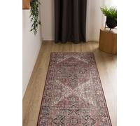 Interiyou Tapis Vintage Salon Gent - 80x240 Multicolore/Beige - Design à Poils Courts pour Chambre, Bureau, Couloir - Lavable et Antidérapant - Motif Imprimé