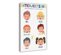 Interjections, parties du discours, grammaire anglaise ancre table pour enfants, salle de classe, affiche éducative, affiche sur toile, art mural, peinture imprimée pour salon, chambre à coucher