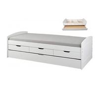 Lit à rangement 90 x 200 cm Pin Massif Blanc Blanc