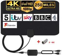 Internal TV Aerial with Amplifier Signal HDTV Antenna for DTT DVB-T/DVB-T 2 with 4.4m Cable,Window Antenna for HD/VHF/UHF/FM Digital TV Reception