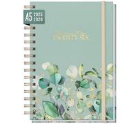 International calendar 2025/2026 A5 "feuilles mentholées" weekly planner for 18 months (Jul 25 - Dec 26) in languages : EN/FR/IT/ES - sustainable & climate friendly