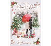 International Cards and Gifts Carte de Noël avec inscription « One I Love » en relief Motif couple sous parapluie avec détails en aluminium et paillettes