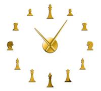 International Chess Hobby Lover Horloge murale sans cadre effet 3D DIY Figurines d'échecs Décoration murale Horloge avec effet miroir (doré, 94 cm)