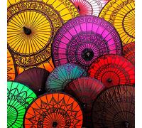 International Graphics - Image prête à l‘accroche - Nicolas, Bialylew - ''Ombrelles Birmanie I''- 30 x 30 cm - Impression directe sur verre acrylique