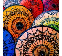 International Graphics - Image prête à l‘accroche - Nicolas, Bialylew - ''Ombrelles Birmanie II''- 30 x 30 cm - Impression directe sur verre acrylique