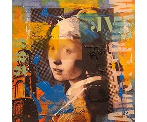 International Graphics - Image prête à l'accroche - Micha, Baker - 'Girl pearl - Vermeer' - Décoration Murale - 30 x 30 cm - Impression directe sur verre acrylique