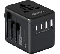 International Travel Adapter Universal 5 in 1 Travel Adapter with 2 USB 2 Type C and 1 AC Universal France to UK USA Australia Thailand Japan (Black)
