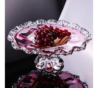 interoknack Bol à fruits sur pied en verre de cristal de luxe, compote rose ambré dégradé avec bord à volants pour salon, plat de service élégant sur pied, décoration de salle d'exposition