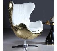 interoknack Chaise œuf classique du milieu du siècle avec design inspiré de l'aviation - Cuir blanc vintage de qualité supérieure et coque en aluminium poli, chaise longue pivotante