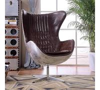 interoknack Chaise œuf classique du milieu du siècle avec design inspiré de l'aviation - Cuir marron vintage de qualité supérieure et coque en aluminium poli, chaise longue pivotante
