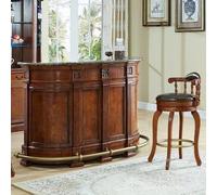 interoknack Classic Home Ensemble de table de bar avec 2 tabourets de bar, bois massif de noyer, dessus en marbre gris, repose-pieds en laiton, style traditionnel, 175 x 59 x 119 cm