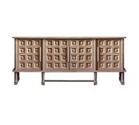 interoknack Console TV vintage française en bois massif, support média rustique de style campagnard avec motif diamant sculpté à la main, buffet de rangement finition chêne vieilli