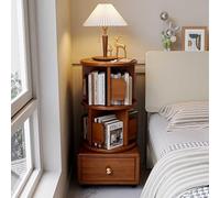 interoknack Étagère rotative à 360 degrés en bois massif, tour de rangement mobile à plusieurs niveaux avec tiroir, organiseur de table de nuit pour chambre d'étudiant