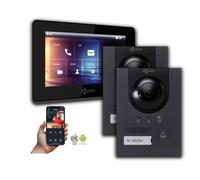 Interphone avec caméra Goliath IP 2-fils BUS Anthracite 1-moniteur 2-stations extérieures : Boîte d'encastrement : 7 pouces en noir Sélection du moniteur : 7 pouces en noir Boîte de montage de la sonn