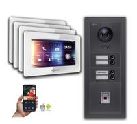 Interphone-portier vidéo BUS Goliath 2 fils : maison de 4 familles, empreinte digitale, anthracite : 7 pouces en blanc : Boîte d'encastrement Sélection du moniteur : 7 pouces en blanc Boîte de montage