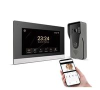 Interphone sans fil, Système d'interphone vidéo Tuya Smart Home 7 pouces écran tactile porte d'accès téléphone avec 1080P 110 ° caméra de sonnette filaire(H-R6-P356B-M503BA)