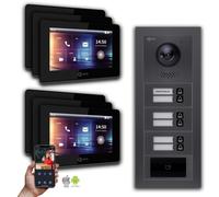 Interphone vidéo BUS Goliath 2 fils : Maison 6 familles, RFID, anthracite : Boîtier en saillie : 7 pouces en noir Sélection du moniteur : 7 pouces en noir Boîtier de montage de la sonnette : Boîtier e