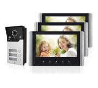 Interphone Vidéo Filaire 3 Unités Sonnette, Visiophone Connecté 4 Fils Avec 7"" Écran Tactile Caméra De Vision Nocturne Étanche Déve