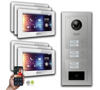 Interphone vidéo Goliath 2 fils BUS : 6 maisons familiales, RFID, argent : Boîtier en saillie : 7 pouces en blanc Sélection du moniteur : 7 pouces en blanc Boîtier de montage de la sonnette : Boîtier